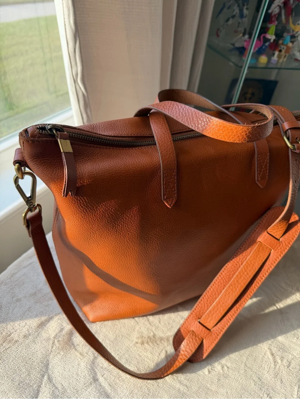 Madewell The Transport Satchel English Saddle Pebbled Leather Crossbody Bag